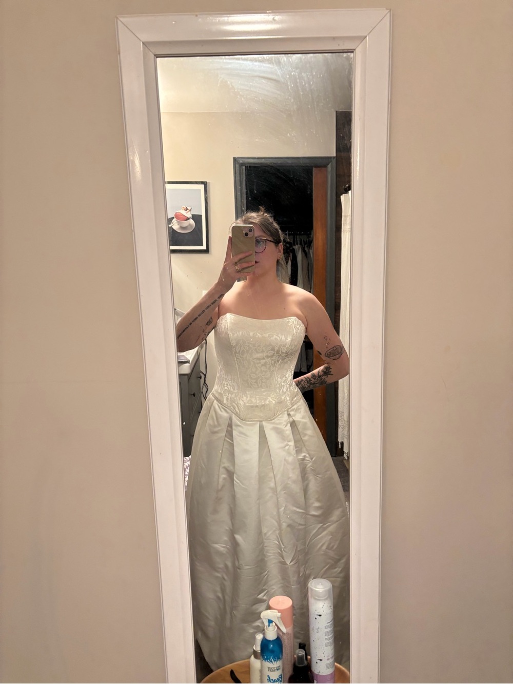Strapless White Satin Ball Gown Wedding Dress